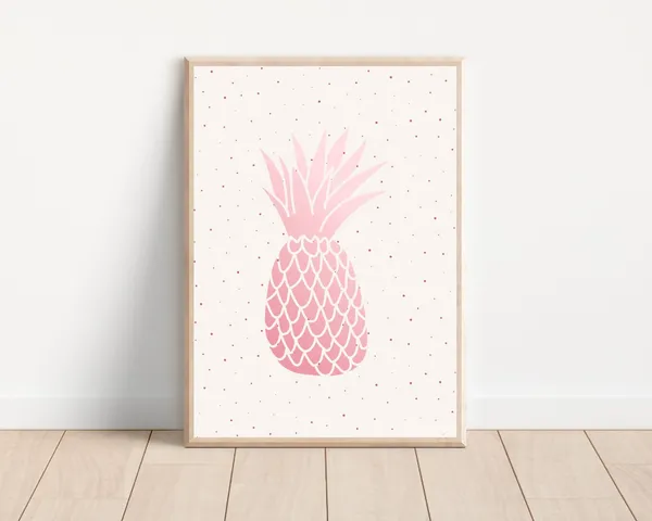 Tropical Pink Pineapple Art Print, Summer Decor
