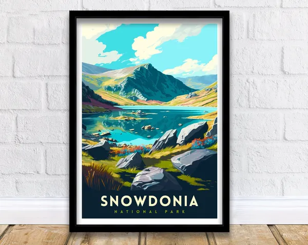 Snowdonia Travel Poster, Wales Landscape Print