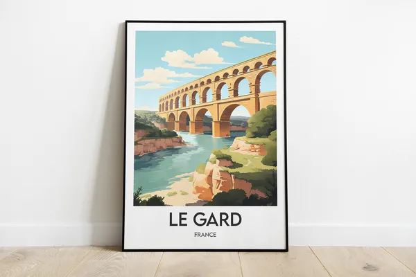 Le Gard France Travel Poster, Pont Du Gard Illustration