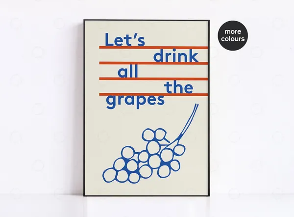 Wine Mid-Century Poster Print, Modern Kitchen Decor