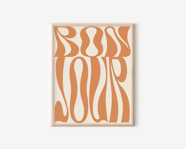 Groovy Bonjour Retro French Typography Art Print