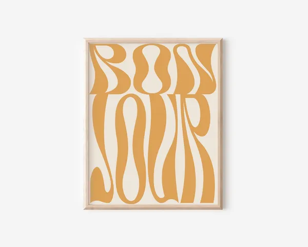 Groovy Bonjour Poster Print, Retro French Typography