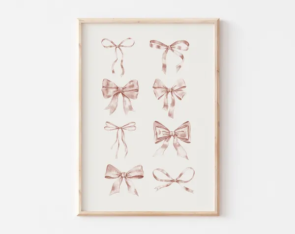 Beige Bow Nursery Print, Neutral Balletcore Art Print