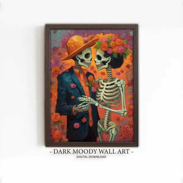 Dia De Los Muertos Couple Mexican Folk Art Poster