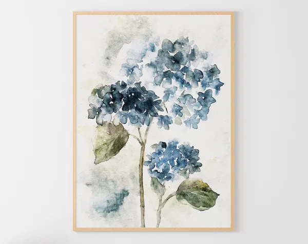 Hydrangea Watercolor Floral Art Print, Neutral Botanical