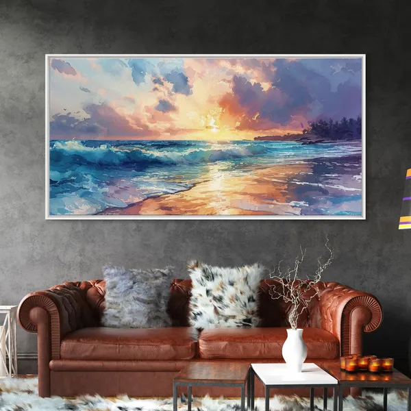 Boho Beach At Sunset, Coastal Ocean Wave Art Print