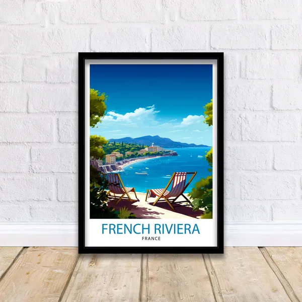French Riviera Travel Poster, France Wall Decor