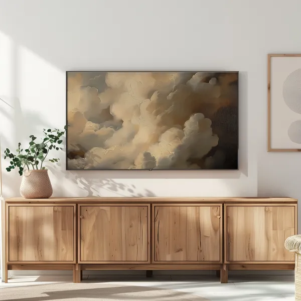 Cloud Frame TV Art, Moody Vintage Gold Cloud Art Print