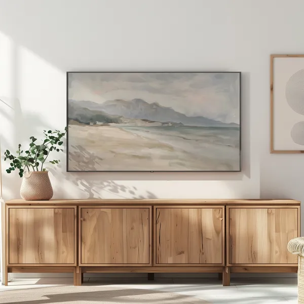 Coastal Frame TV Art, Vintage Neutral Beach Decor