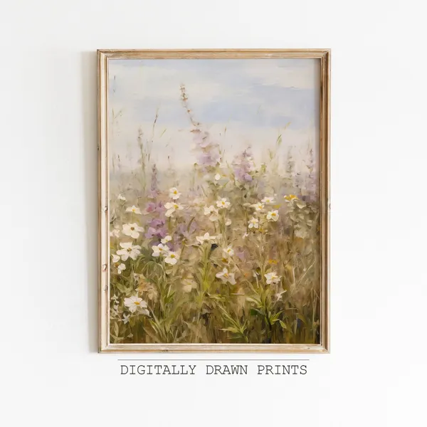 Wildflower Field Landscape Farmhouse Art Print