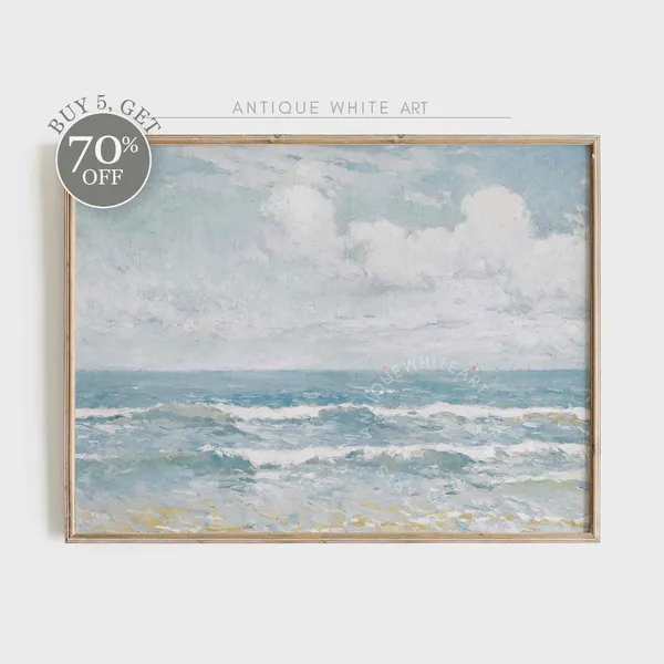 Vintage Ocean Waves, Neutral Summer Art Print