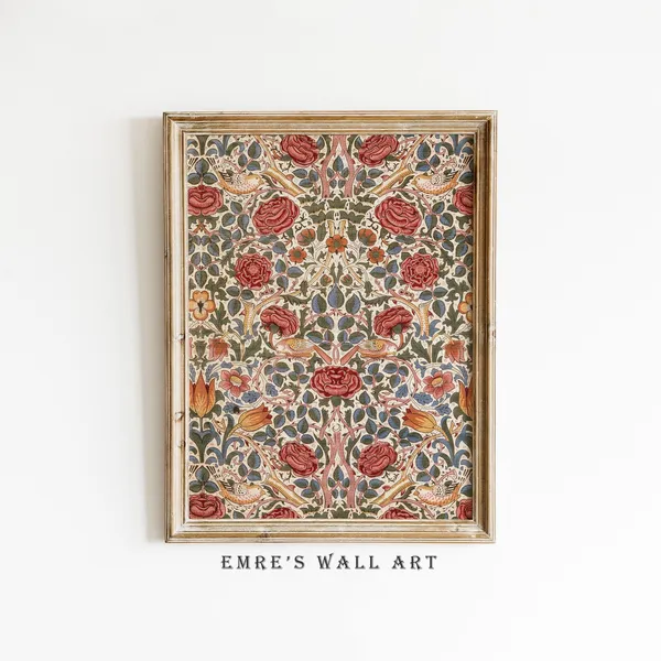 Vintage Floral Textile Print, Modern Farmhouse Decor