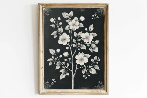 Black Floral Print, Farmhouse Botanical Art