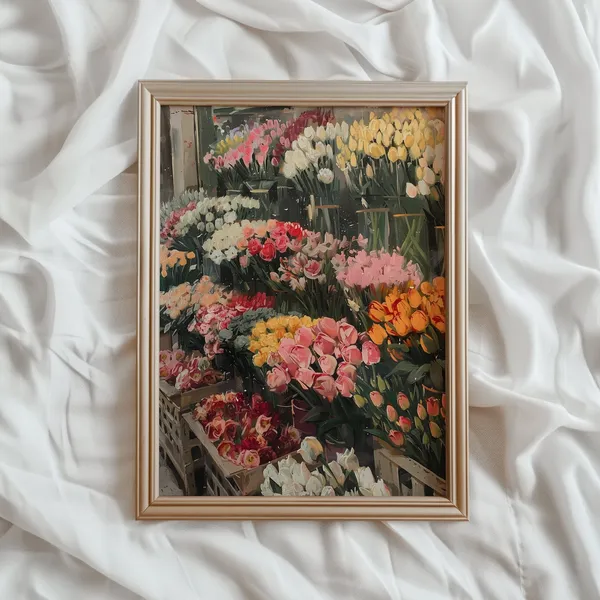Flower Market Vintage Wall Art, Spring Tulip Print