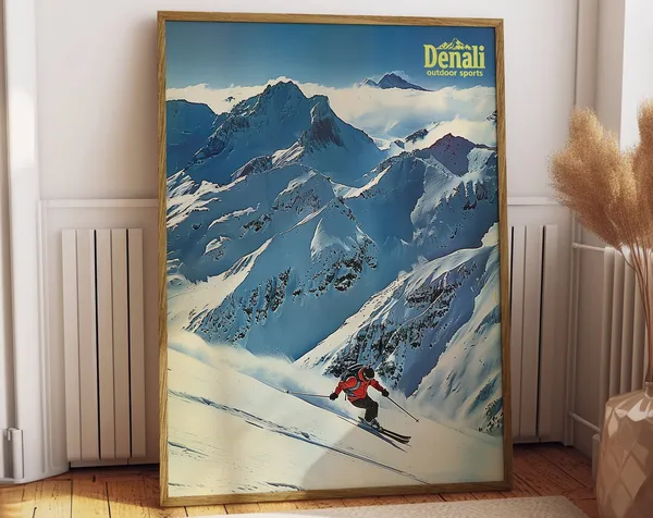 Vintage Skiing Magazine Poster, Backcountry Ski Art Print