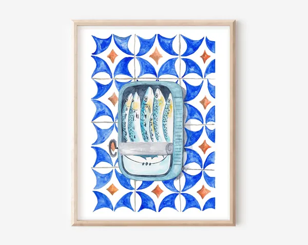 Sardines Portuguese Tile Art, Vintage Kitchen Poster
