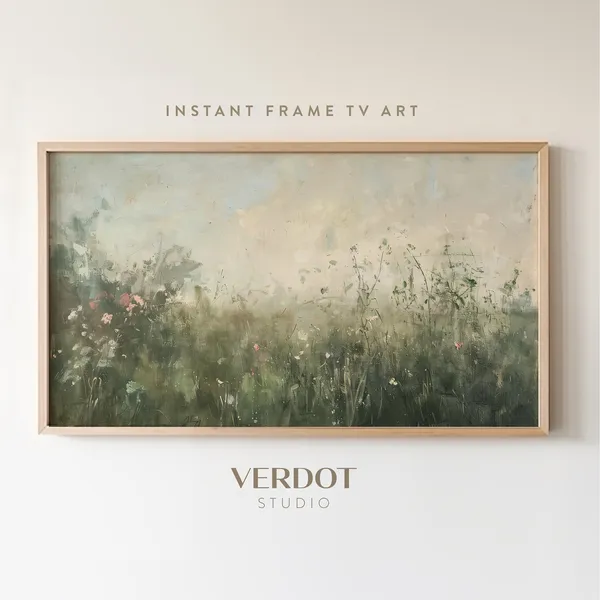 Wildflower Field Spring Landscape Vintage Style Art Print
