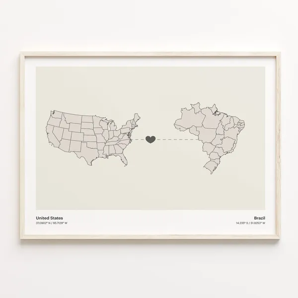 United States To Brazil Connection Map Poster