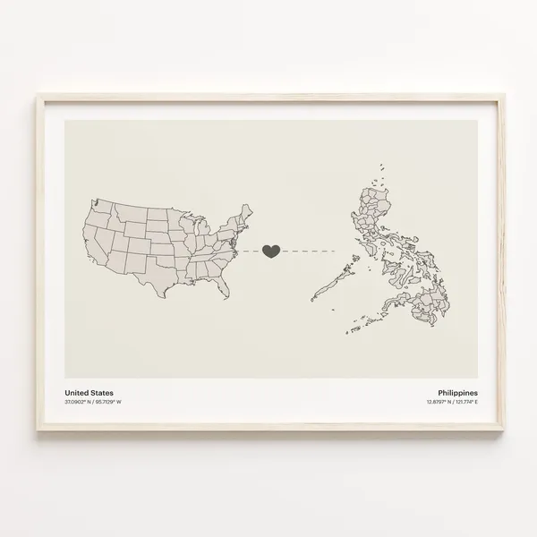 United States to Philippines Map Poster, Minimalist