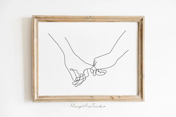 Pinky Swear Hands Minimalist Couple Art Print
