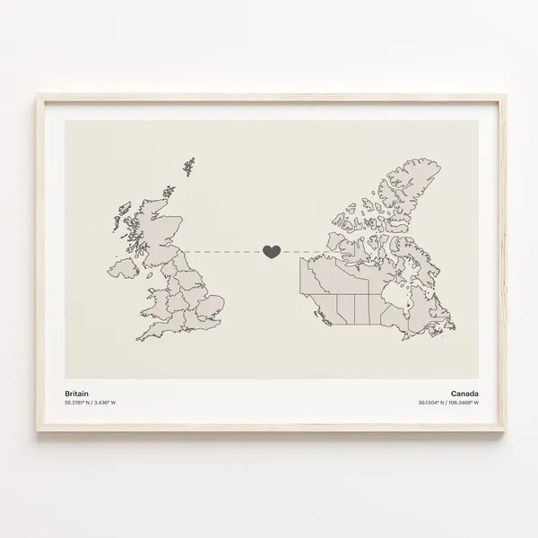 Britain To Canada Minimalist Connection Map Poster