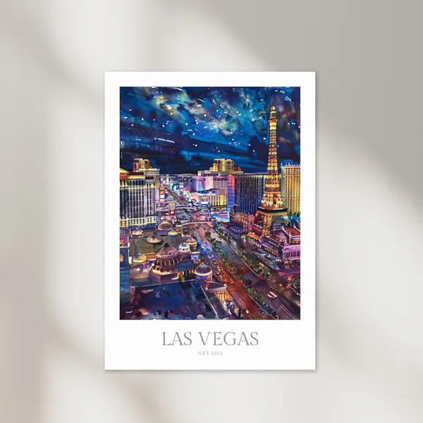 Las Vegas Nevada Watercolor Travel Poster, City View