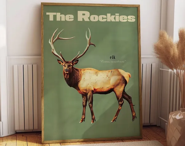 Vintage Elk Travel Poster, Retro Rocky Mountains