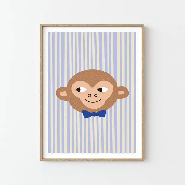 Monkey Print Illustration Poster, Kids Nursery Decor