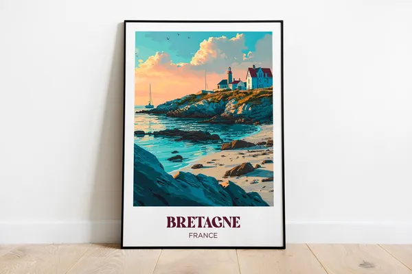 Bretagne Travel Poster, French Brittany Watercolor