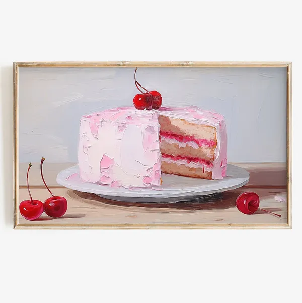 Birthday Cake and Cherries Pink Coquette Art Print