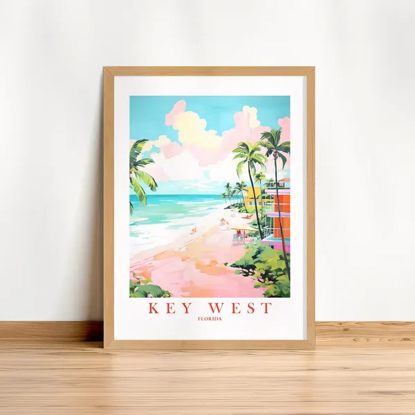 Key West Florida Retro Travel Poster, Beach Landscape