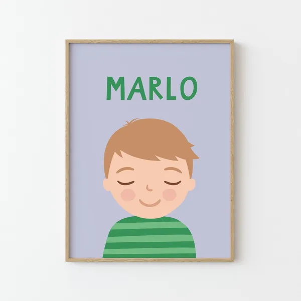 Personalized Boy Portrait, Kids Room Art Print