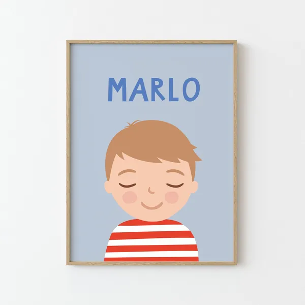 Personalized Boy Portrait Poster for Kids Room