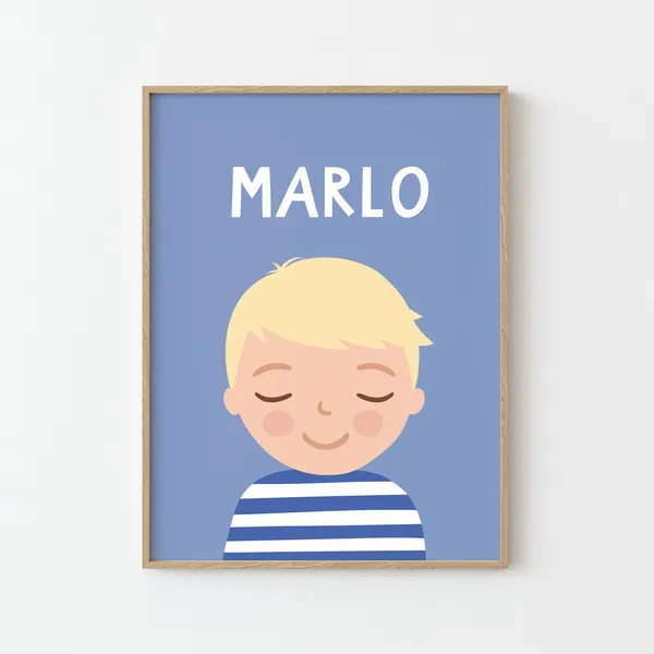 Personalized Boy Portrait, Nursery Kids Wall Art Print