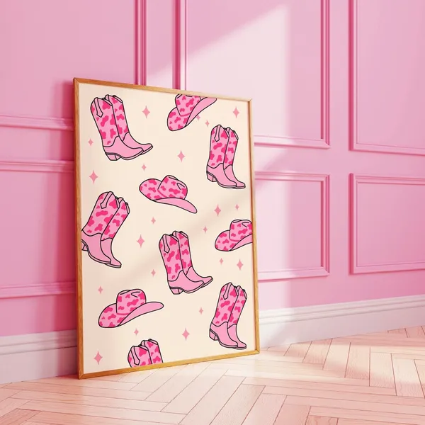 Cowboy Boots And Hats Pattern, Funky Art Print