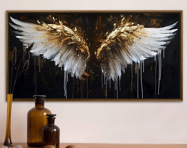 Golden Angel Wings Spiritual Art Print, Coquette Decor