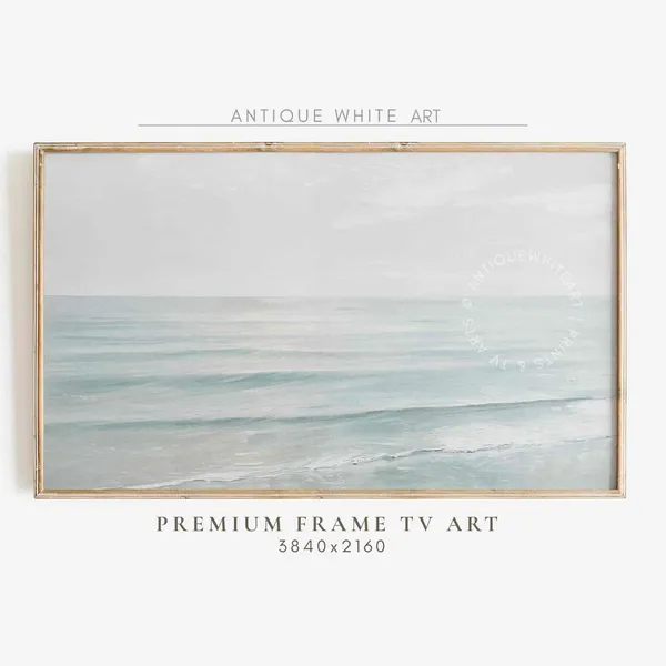 Summer Ocean Painting, Neutral Minimalist Seascape