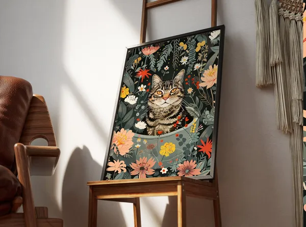 Tabby Cat Boho Jungle Bathtub Art Print