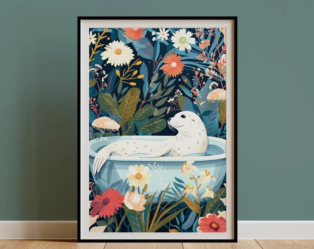 Seal Boho Jungle Bathroom Art Print