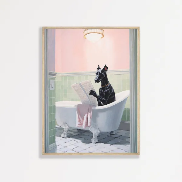 Great Dane Retro Bathroom Funny Wall Art Print