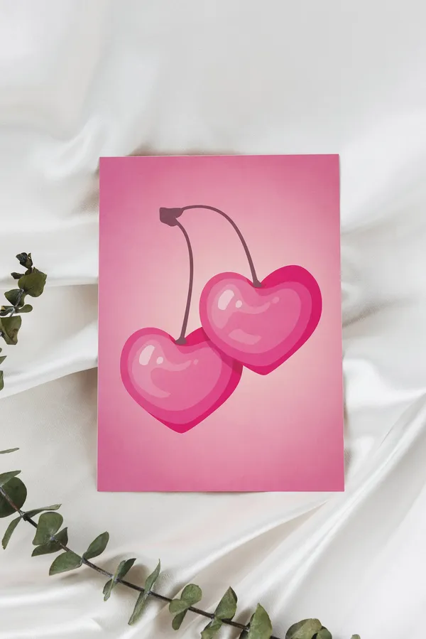 Cherry Hearts Minimalist Pink Art Print