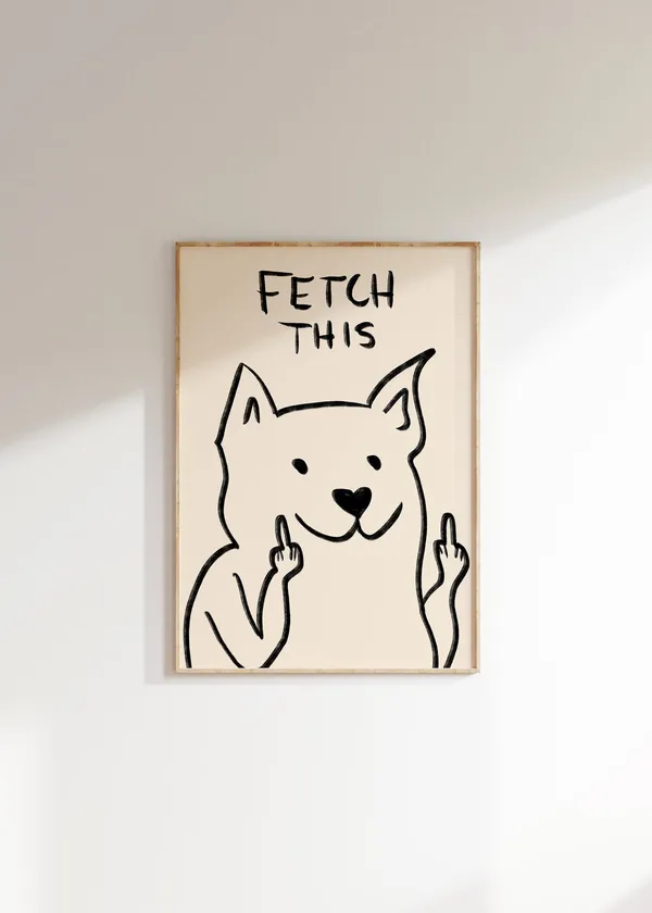Fetch This Dog Art Print, Funny Y2K Room Decor