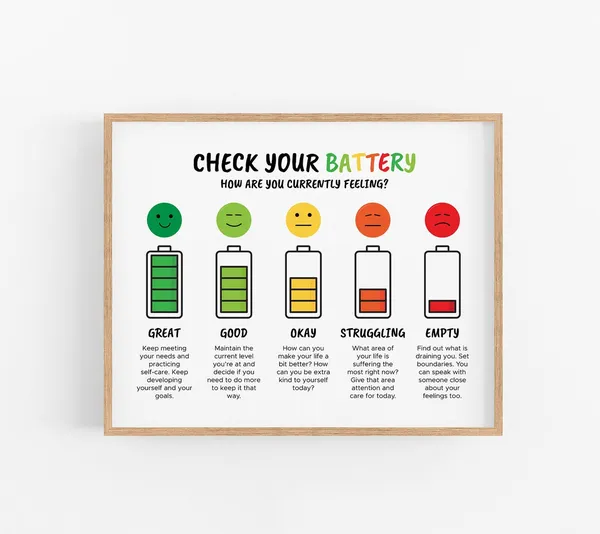 Check Your Battery Emotional Health Therapy Art Print