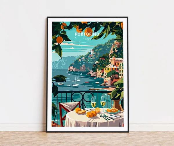 Portofino Italy Travel Poster, Coastal Wall Decor