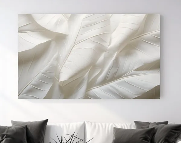 Cream White Leaf Abstraction, Aesthetic Wall Art Print