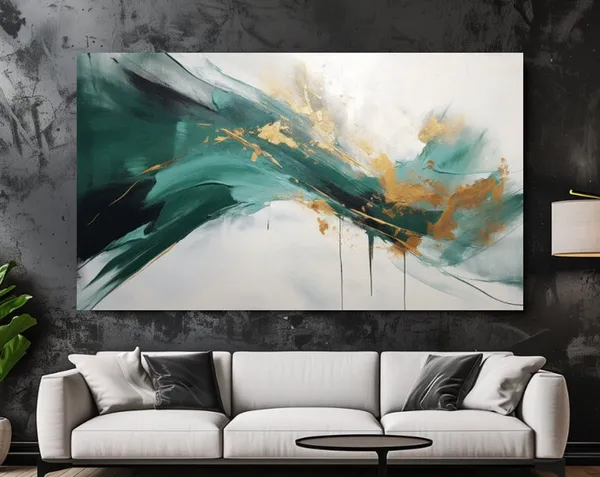 Dark Green Gold Abstraction, Luxury Home Art Print