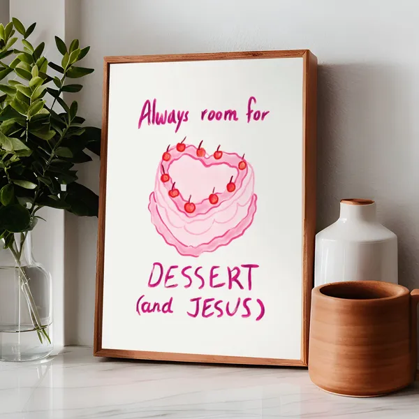 Coquette Christian Jesus Wall Art Poster, Cute Kitchen Decor