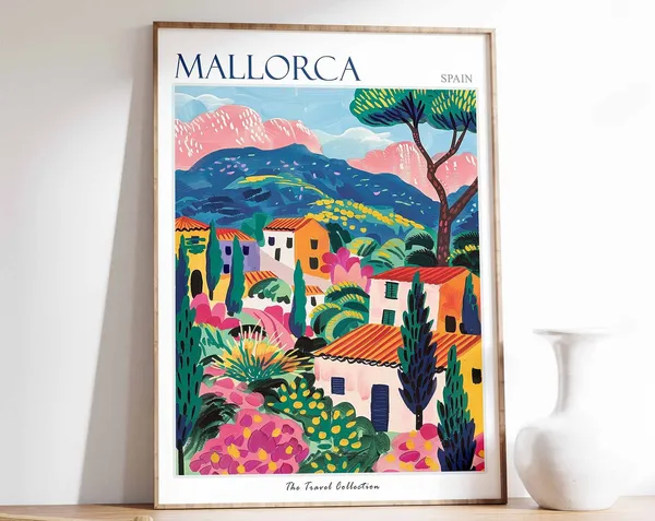 Mallorca Travel Poster, Tropical Coastal Decor