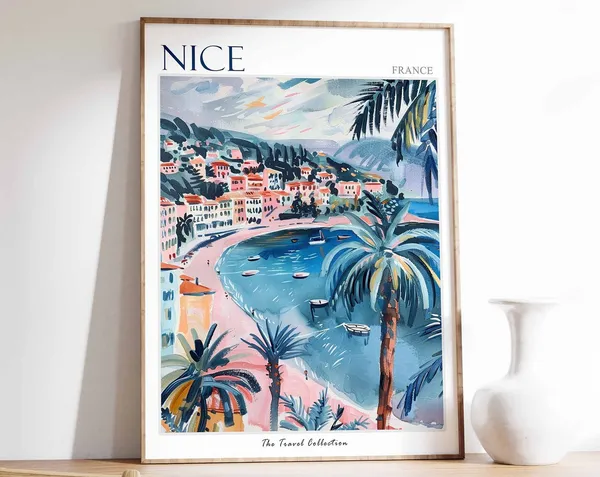 Nice France Travel Poster, Tropical Coastal Decor