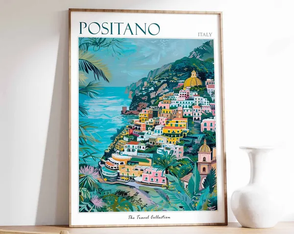 Positano Travel Poster, Tropical Beach Art